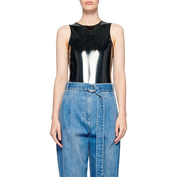 Tibi Tech Patent Black Polyester Bodysuit Size XXS - Picture 1 of 5